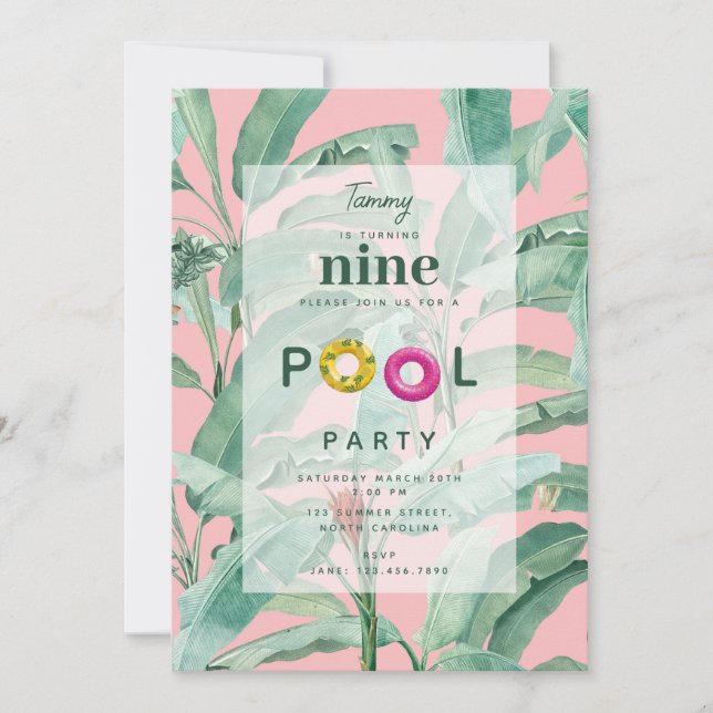 Invitation Pink moderne Tropical Banana Palm Feuille Annivers (Devant)
