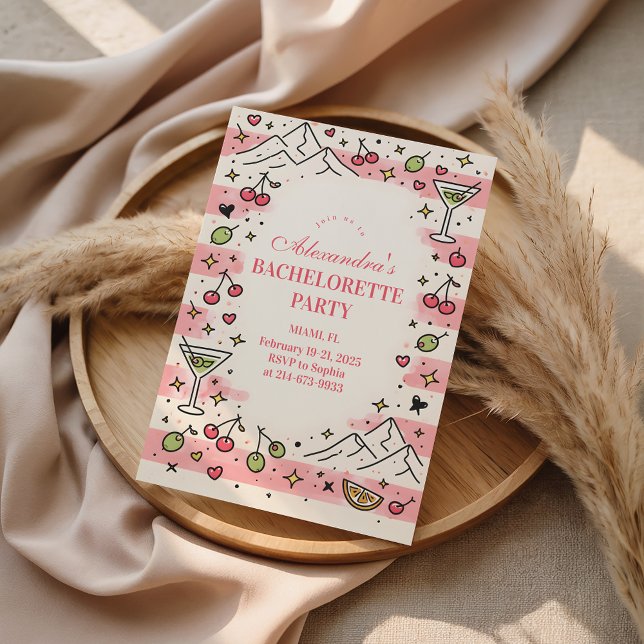 Invitation Pink Mountains and Martinis Bachelorette (Créateur téléchargé)