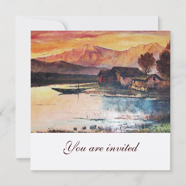 INVITATION PINK MOUNTAINS LAC ALPINE SUNSET PAYSAGE (Devant)