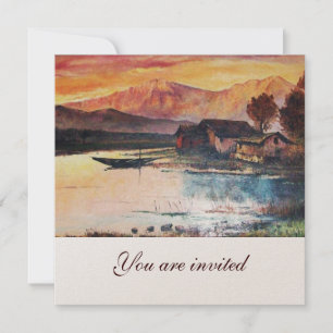 INVITATION PINK MOUNTAINS LAC ALPINE SUNSET PAYSAGE