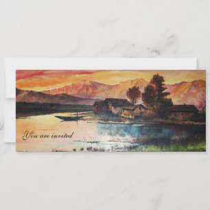 INVITATION PINK MOUNTAINS LAC ALPINE SUNSET PAYSAGE