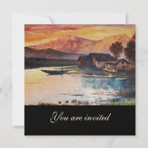 INVITATION PINK MOUNTAINS LAC ALPINE SUNSET PAYSAGE