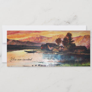 INVITATION PINK MOUNTAINS LAC ALPINE SUNSET PAYSAGE