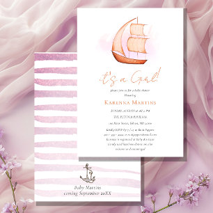 Invitation Pink Nautical Adventure C'est un Baby shower fémin