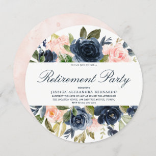 Invitation Pink Navy Blue Boy Blush Floral Retraite Party