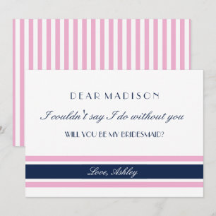 Invitation Pink & Navy Blue Stripes Serez-Vous Ma Femme D'Acc