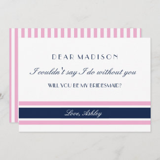 Invitation Pink & Navy Blue Stripes Serez-Vous Ma Femme D'Acc