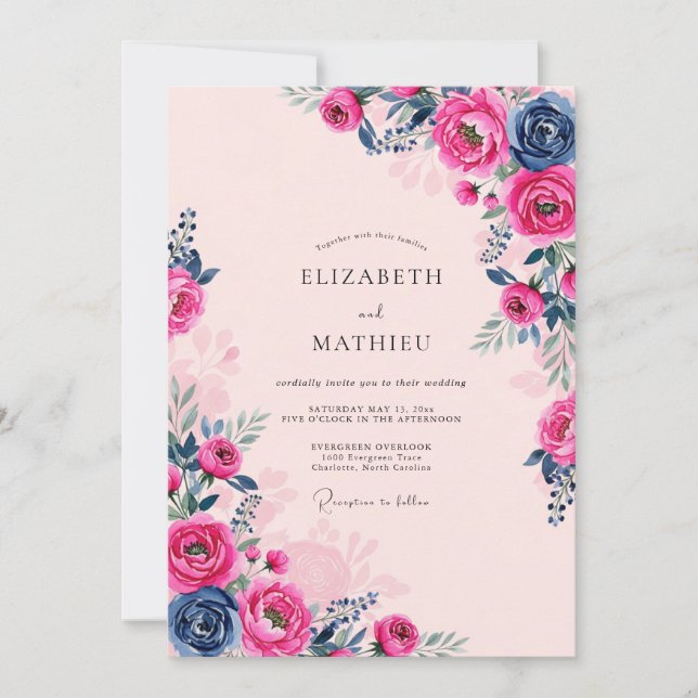 Invitation Pink Navy Opulent Romantic Wedding (Devant)