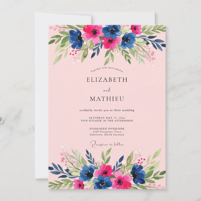 Invitation Pink Navy Radiant Summer Wedding (Devant)