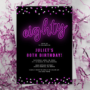 Invitation Pink Neon adulte 80e fête d'anniversaire