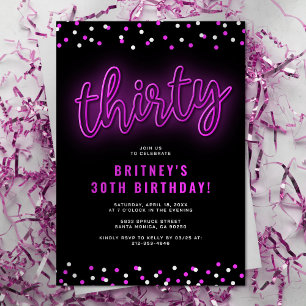 Invitation Pink Neon adulte fête du 30e anniversaire