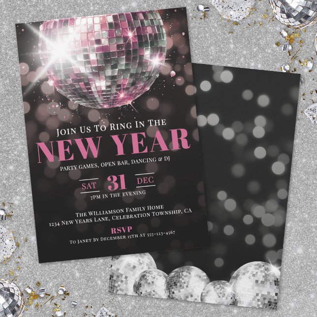 Invitation Pink New Year's Eve Party (Pink New Year's Eve Party Invitation)