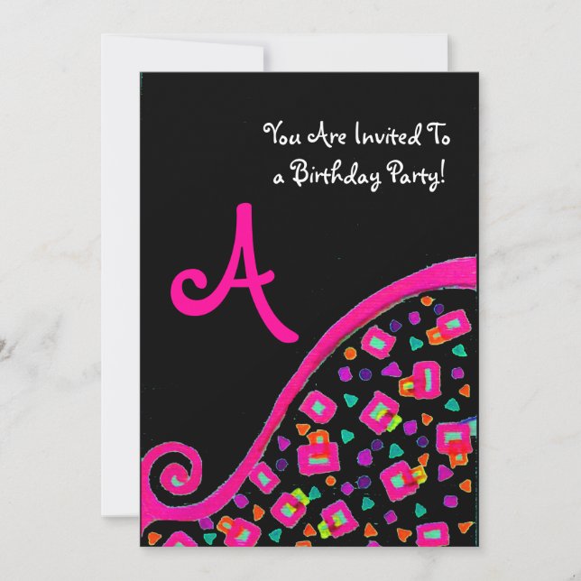 INVITATION PINK NOIR ABSTRAIT DÉCO ANNIVERSAIRE PARTY MONOGRA (Devant)