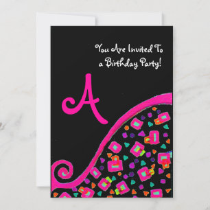 INVITATION PINK NOIR ABSTRAIT DÉCO ANNIVERSAIRE PARTY MONOGRA