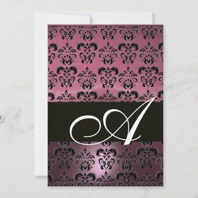 Invitation PINK NOIR DAMAS MONOGRAMME , blanc brillant (Devant)