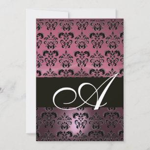 Invitation PINK NOIR DAMAS MONOGRAMME , blanc brillant