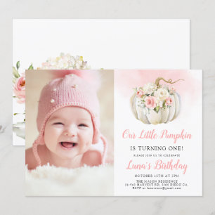 Invitation Pink Notre petit Citrouille 1er anniversaire Photo