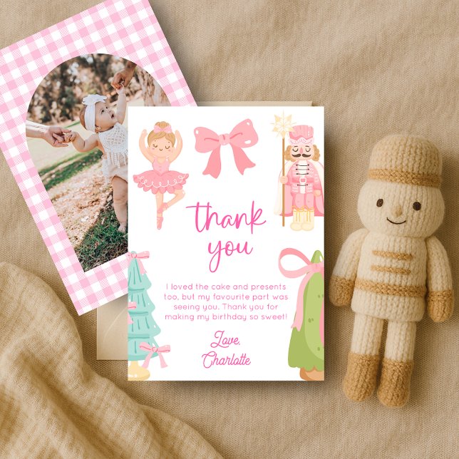 Invitation Pink Nutcracker Birthday Photo Thank You Card (Créateur téléchargé)