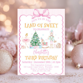 Invitation Pink Nutcracker Christmas Land Of Sweet Birthday