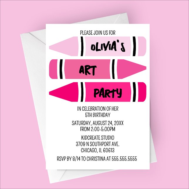 Invitation Pink Ombre Crayons Art Anniversaire Fête Invitatio (Pink Ombre Crayon Art Party Birthday Invitation)