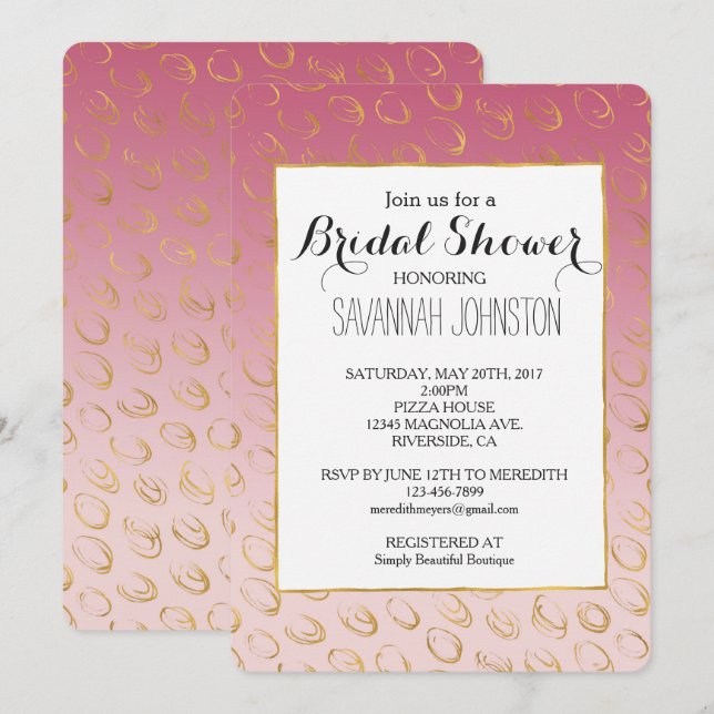 Invitation Pink Ombre Gold Chic Circles douche nuptiale (Devant / Derrière)