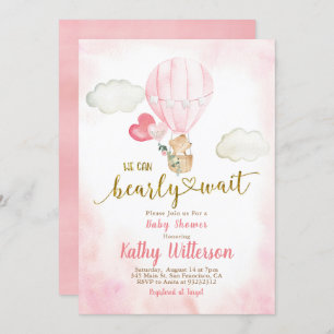 Invitation Pink On peut Bearly Wait Baby shower