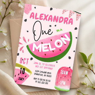 Invitation Pink One in A Melon 1st Watermelon Girl Birthday