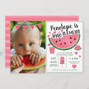 Invitation Pink One In A Melon Photo Girl's 1st Birthday