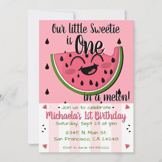 Invitation Pink One in a Melon Watermelon Girl Premier annive (Devant)