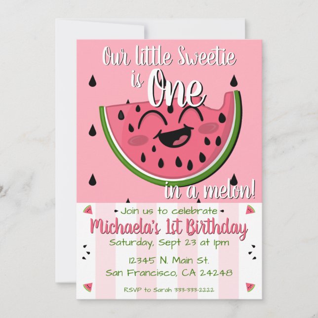 Invitation Pink One in a Melon Watermelon Girl Premier annive (Devant)