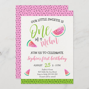 Invitation Pink One in the Melon Girl 1er Birthday Cute