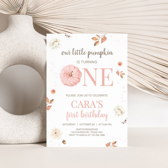 Invitation Pink One Little Pumpkin Birthday Party (Pink Little Pumpkin First Birthday Party Invitation)