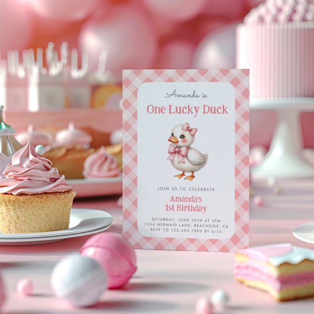 Invitation Pink One Lucky Duck Baby Girl Premier anniversaire (Créateur téléchargé)