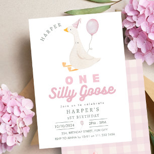 Invitation Pink One Silly Goose Girl 1er anniversaire