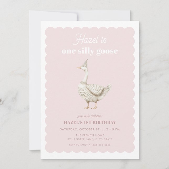 Invitation Pink One Silly Goose Girl 1er anniversaire Invitat (Devant)