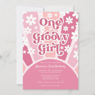 Invitation Pink One Super Girl Retro Arc-en-ciel premier anni