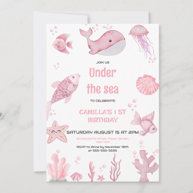 Invitation Pink Oneder Sea Anniversaire (Devant)