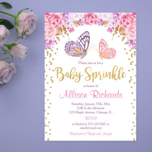 Invitation Pink or violet papillon fille bébé aspersion