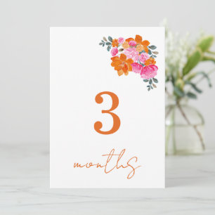 Invitation Pink Orange 3 Mois Baby Monthly Milestone Card