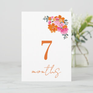 Invitation Pink Orange 7 Mois Baby Monthly Milestone Card