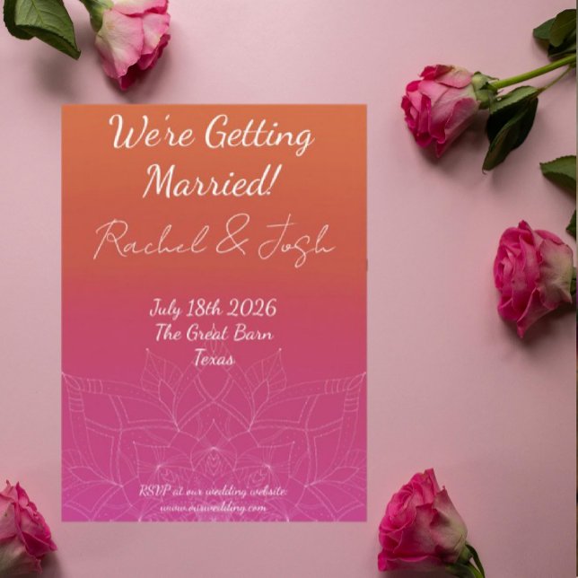Invitation Pink & Orange Bright Ombre Mandala Mariage (Créateur téléchargé)