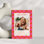 Invitation Pink Orange Checkerboard Sweet 16 Party Photo<br><div class="desc">Bold Pink and Orange Checkerboard Motif Sweet 16 Party Photo Invitation - AGE IS EDITABLE</div>