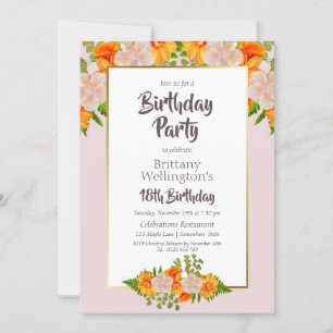 Invitation Pink Orange Floral 18e fête d'anniversaire
