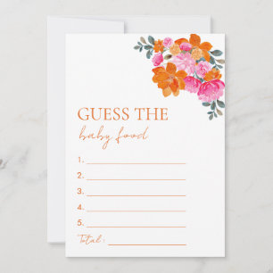 Invitation Pink Orange Floral Guess the Baby Food Shower Jeu