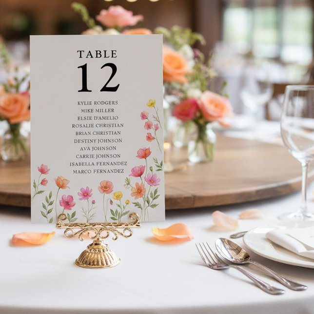 Invitation Pink Orange Flower Table Number Seating Chart Card (Table Number Seating Chart from the Wildflower Bloom wedding collection by Darling & May
)