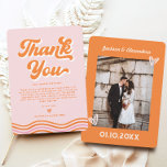 Invitation Pink Orange Photo Retro les années 70 Mariage Cart<br><div class="desc">Le "Pink Orange Photo Retro les années 70 Carte de remerciements Mariage" est la meilleure façon d'exprimer votre gratitude à l'express pour votre célébration mariage rétro. Inspiré par les années 70 thèmes mariages, cette carte incarne une inspiration rétro mariage avec son design rose et orange vif. Idéal pour un mariage...</div>