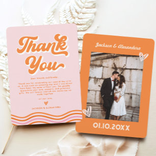 Invitation Pink Orange Photo Retro les années 70 Mariage Cart