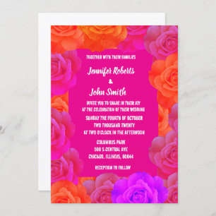 Invitation Pink Orange violet Floral QR Code Rose Mariage