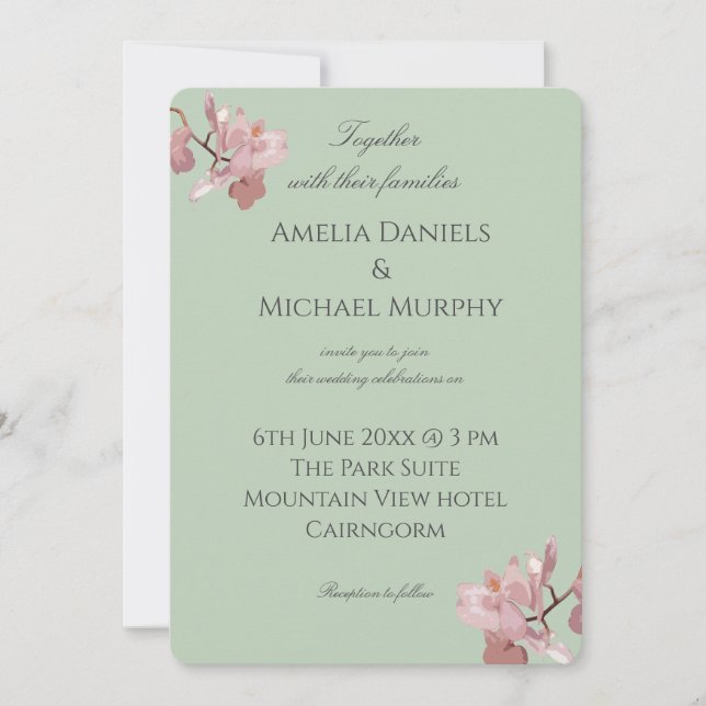Invitation  Pink Orchid Sage Green (Devant)