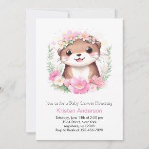 Invitation Pink Otter Aventure Whimsical Girl Baby shower